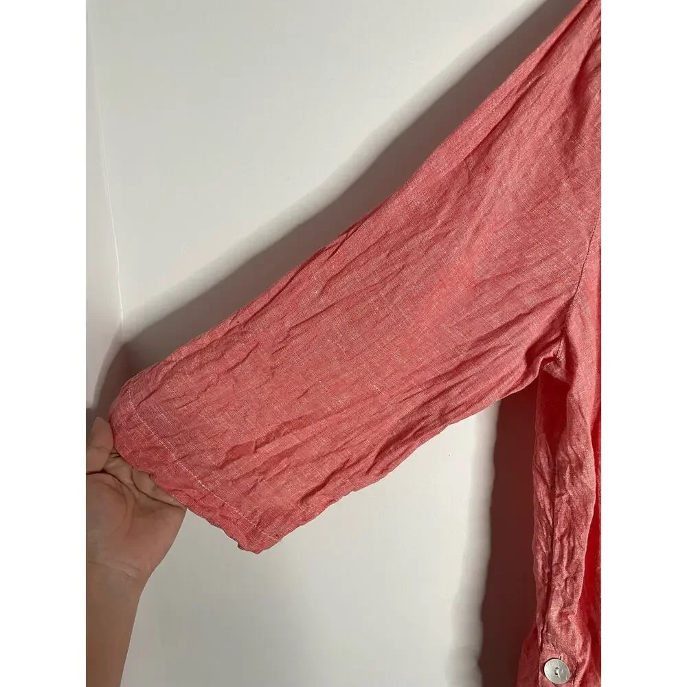 Tahari Women's 100% Linen Popover Red 3/4 Sleeve Top Buttons Plus Size 1X - Picture 5 of 7